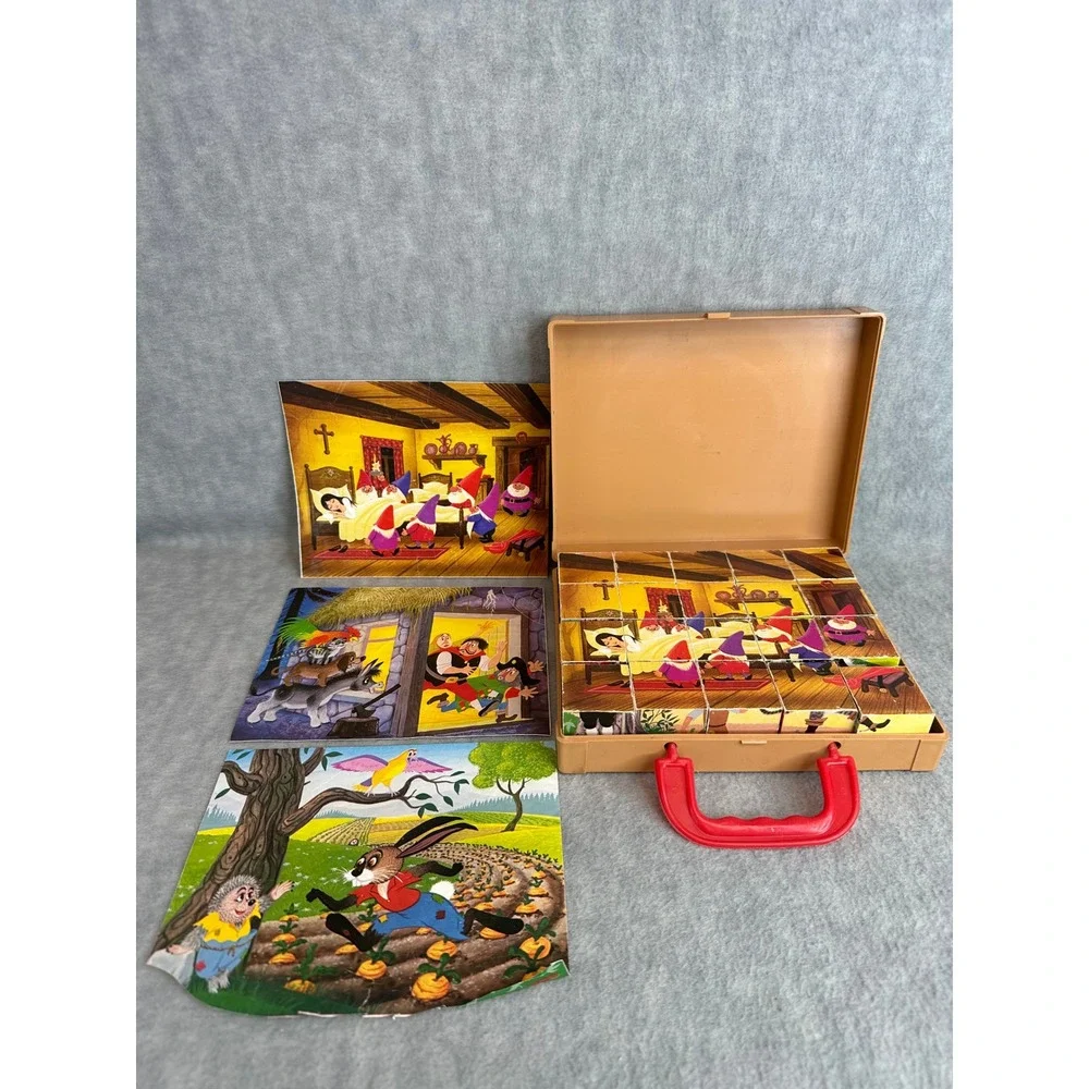 VTG German Eichhorn Wooden Picture Cubes Puzzles‎ Kids West Germany Fairy Tales